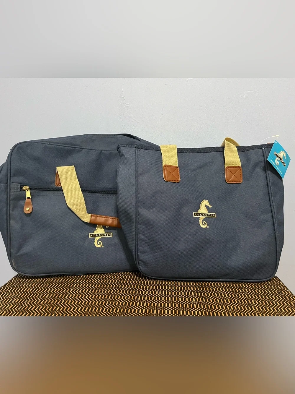 Navy Tote Bag with Yellow Straps